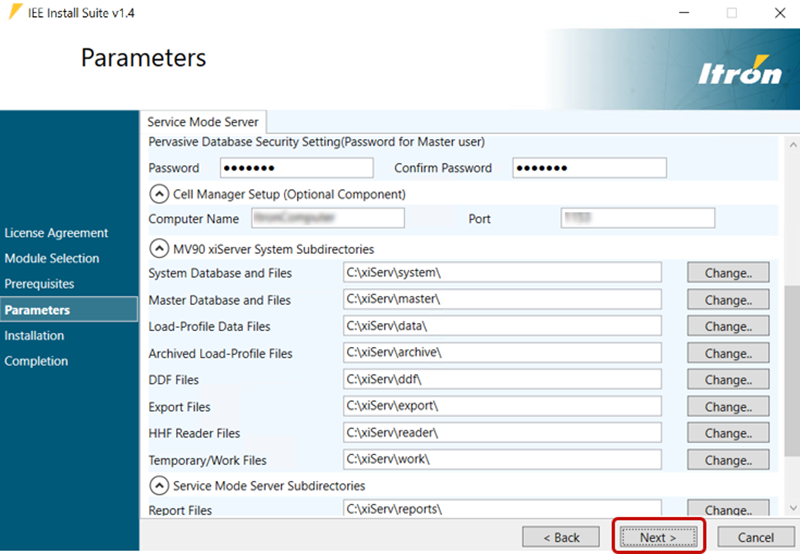 The Parameters dialog.